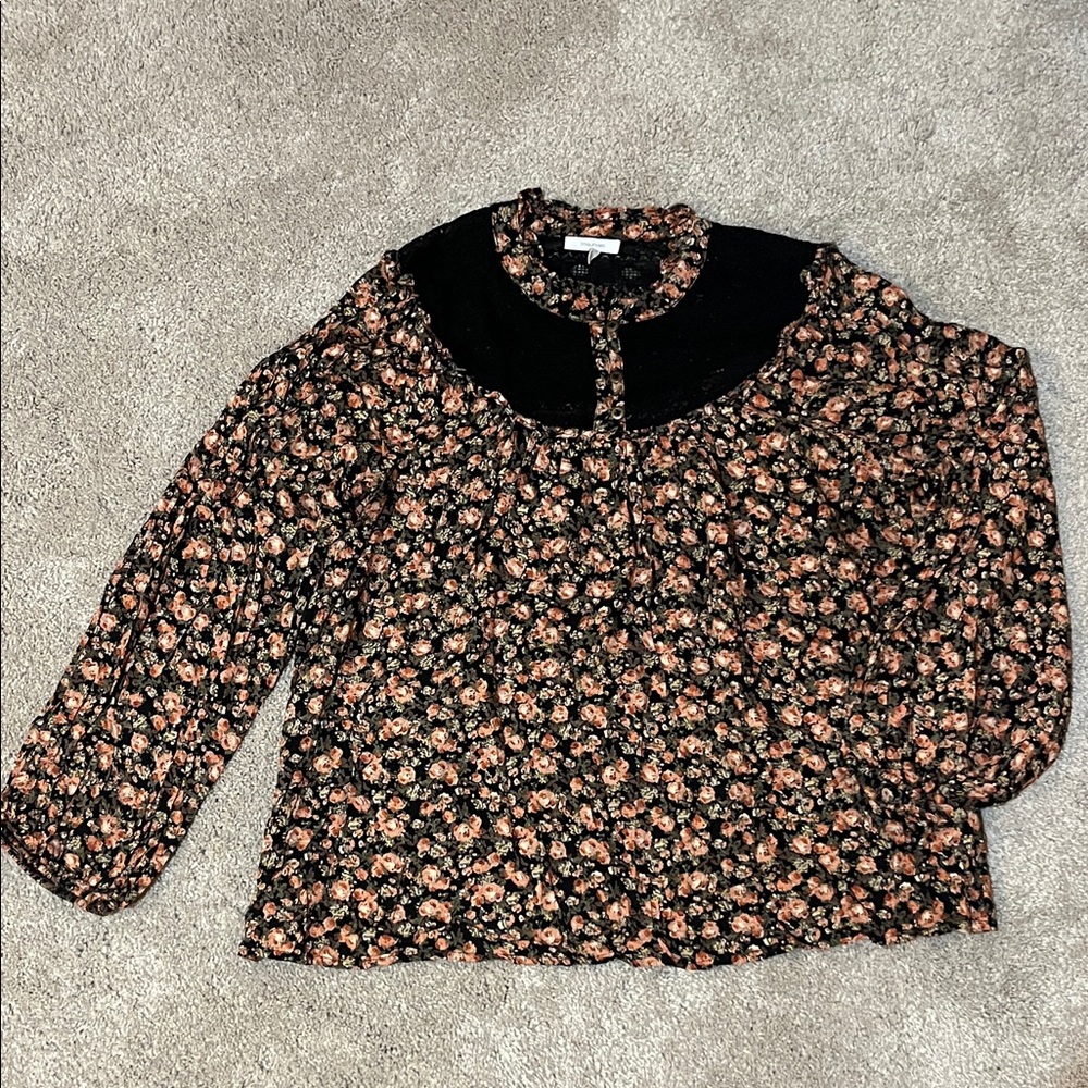 Maurices Black and Pink Floral Blouse